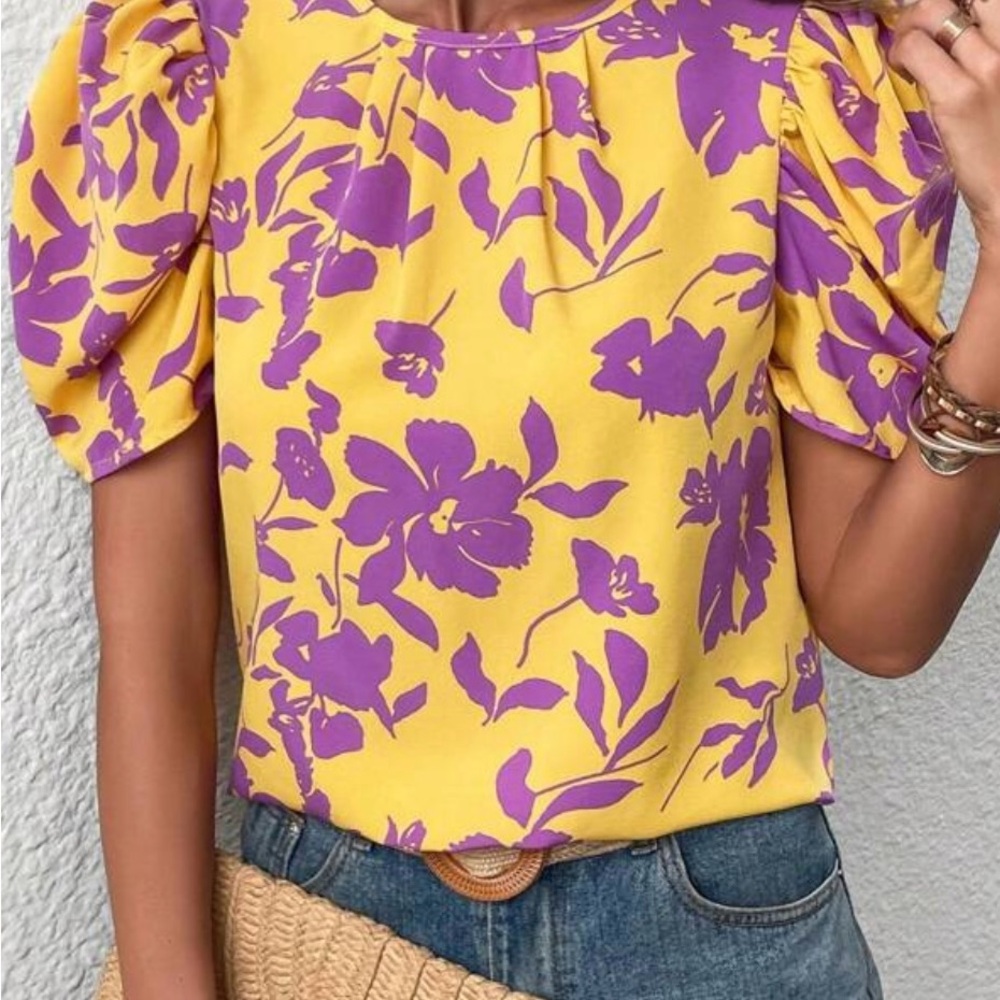 Floral Yellow and Purple Women's Top